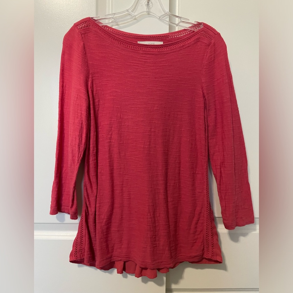 LOFT Women’s Cotton 3/4”Sleeve Top with Ruffled Peplum Detail in the Back Small